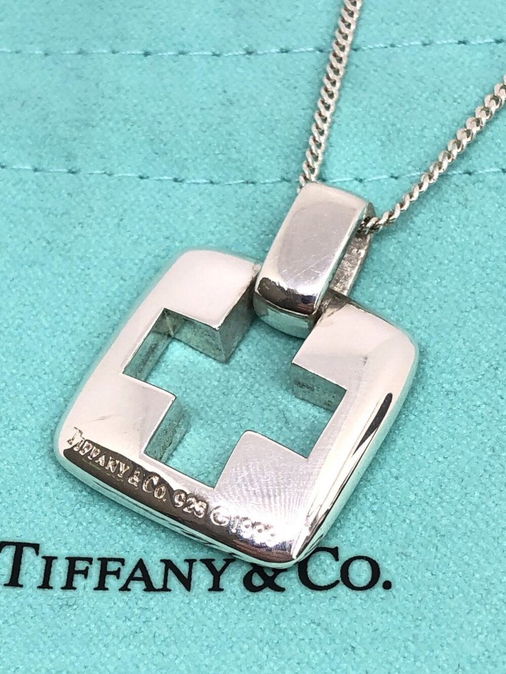 Tiffany & Co. Sterling Silver 925 Stencil Square Cross Pendant Necklace